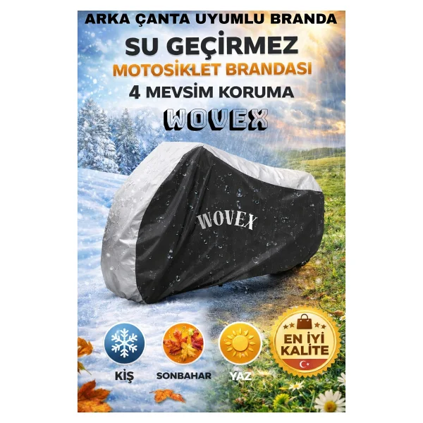 Wovex Honda İle Uyumlu Pcx 125 Motosiklet Brandası Gri-Siyah Kombinasyonlu Arka Çanta Uyumlu Motor Branda - Görsel 6