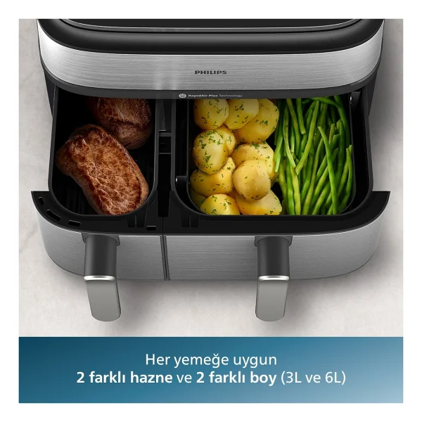 Philips Airfryer 5000 Serisi Na555/00 Çift Hazneli 9 Lt Yağsız Fritöz - Görsel 4