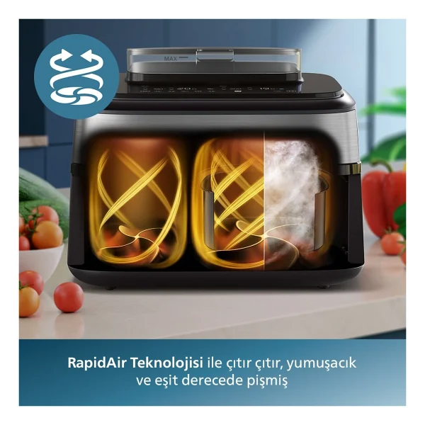 Philips Airfryer 5000 Serisi Na555/00 Çift Hazneli 9 Lt Yağsız Fritöz - Görsel 5