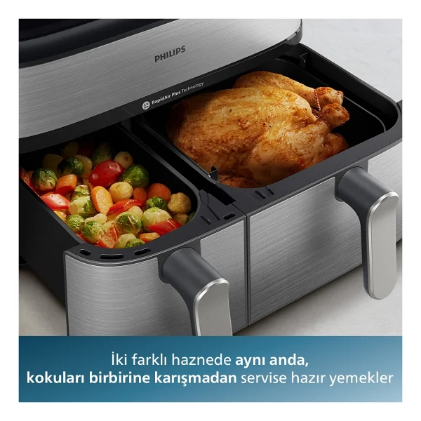 Philips Airfryer 5000 Serisi Na555/00 Çift Hazneli 9 Lt Yağsız Fritöz - Görsel 7