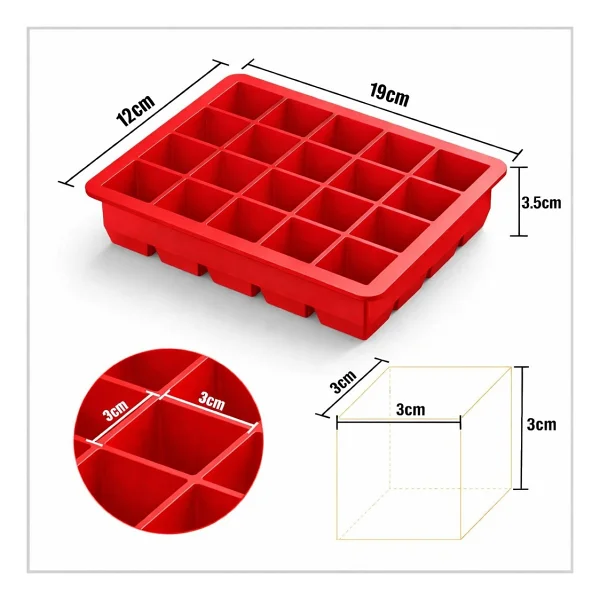 Evolis Kitchen 2adet 15 Bölmeli Büyük Boy Silikon Buz Kalıb-Kare Buzluk Kokteyl Sunum Buz Kalıbı Et Suyu Saklama - Kırmızı - Görsel 4