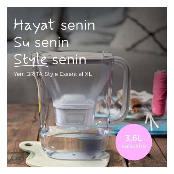 Brita Style Essential XL 3.6 Lt Pure Performance Filtreli Su Arıtma Sürahisi - Görsel 2