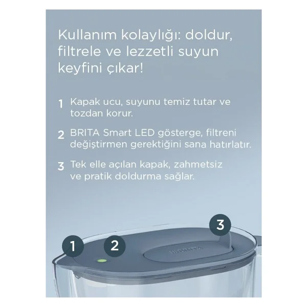 Brita Style Essential XL Taş Mavisi 3.6 Lt Pure Performance Filtreli Su Arıtma Sürahisi - Görsel 3
