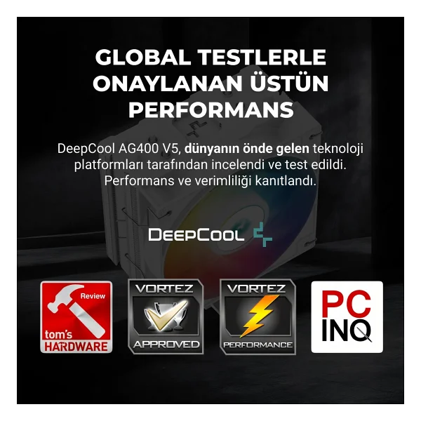 Deep Cool Deepcool AG400 V5 Arbg Işlemci Soğutucu White, Amd ve Intel Uyumlu, 120MM Kule Tipi Hava Soğutma, 12 cm Hava Soğutucu, Tdp 220W, Beyaz - Görsel 6