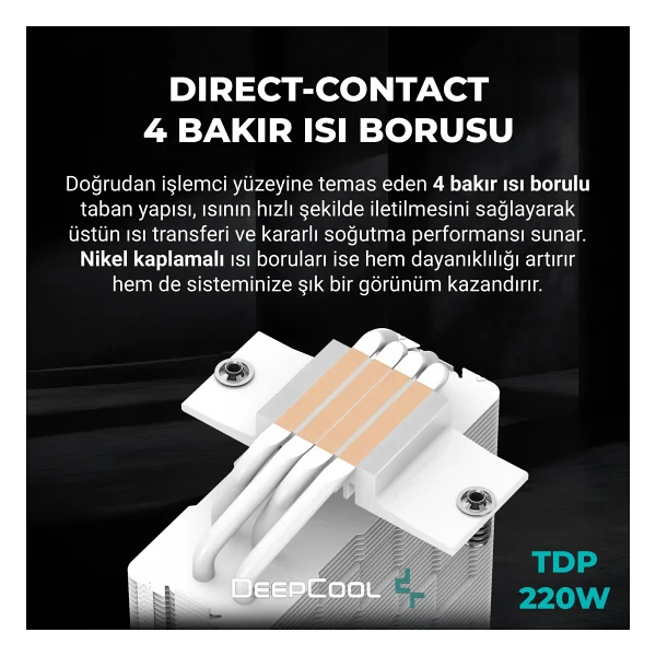 Deep Cool Deepcool AG400 V5 Arbg Işlemci Soğutucu White, Amd ve Intel Uyumlu, 120MM Kule Tipi Hava Soğutma, 12 cm Hava Soğutucu, Tdp 220W, Beyaz - Görsel 7