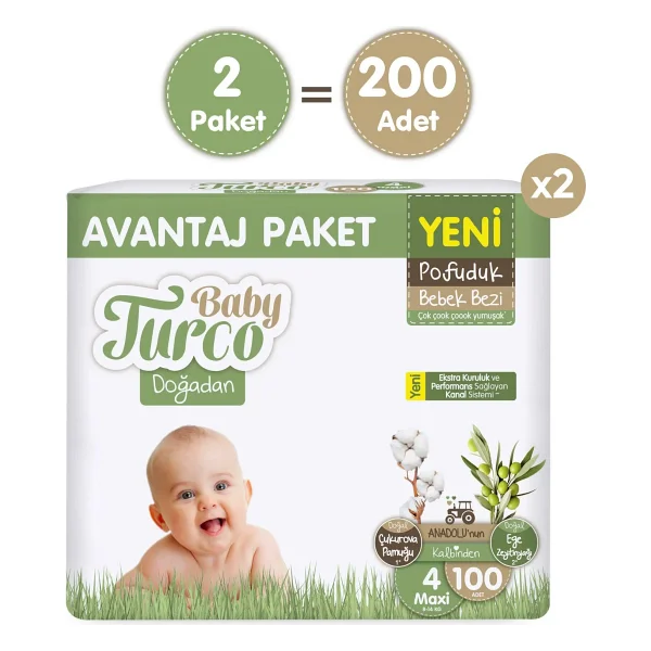 Baby Turco Doğadan Bebek Bezi Ultra Avantaj Paketi Maxi 4 Numara 200 Adet - Görsel 2