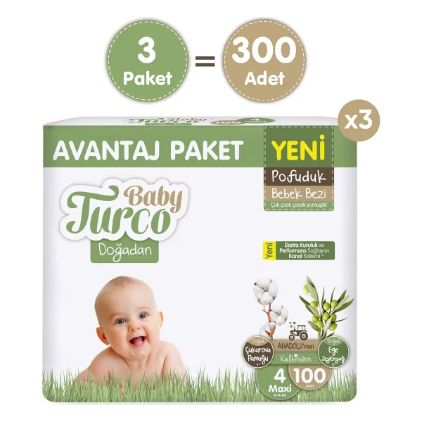 Baby Turco Doğadan Pofuduk 4 Numara Maxi 100'lü 3 Adet Bebek Bezi - Görsel 2