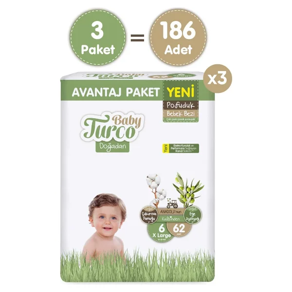Baby Turco Doğadan Pofuduk 6 Numara Xlarge 62'li 3 Adet Bebek Bezi - Görsel 2