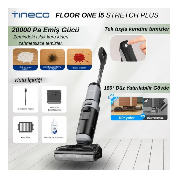 Tineco Floor One I5 Stretch Plus Islak Kuru Şarjlı Dikey Süpürge - Görsel 8