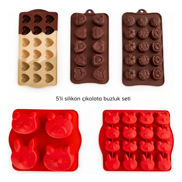 Evolis Kitchen 5adet Isıya Dayanıklı Silikon Yanmaz Yapışmaz Çok Amaçlı Çikolata Kalıbı Ve Buz Kalıbı - Görsel 3