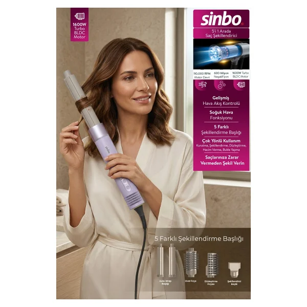 Sinbo Shd-1760 5in1 Mor Saç Şekillendirme Seti - Görsel 6