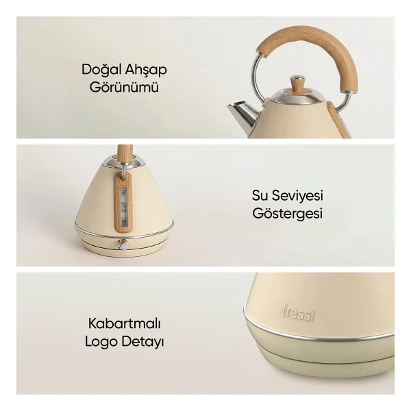 Fressi Retro Mavera Fr-Kt07 Krem 2200 W 1.7 Lt Kettle - Görsel 5