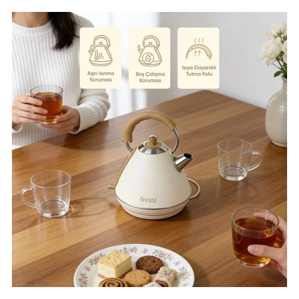 Fressi Retro Mavera Fr-Kt07 Krem 2200 W 1.7 Lt Kettle - Görsel 6
