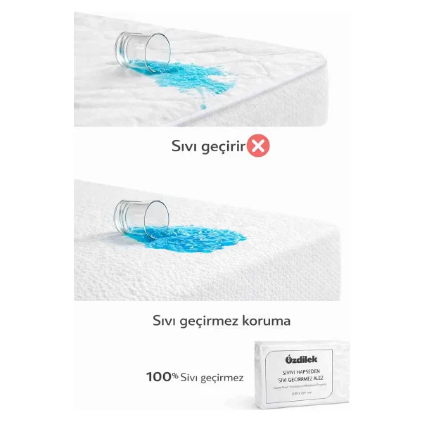 Özdilek Sıvı Geçirmez Alez %100 Pamuk Üst Yüzey Fitted Lastikli Yatak Koruyucu Nefes Alabilir Terletmez Anti Alerjik - 100 X 200 Cm - Beyaz - Görsel 2