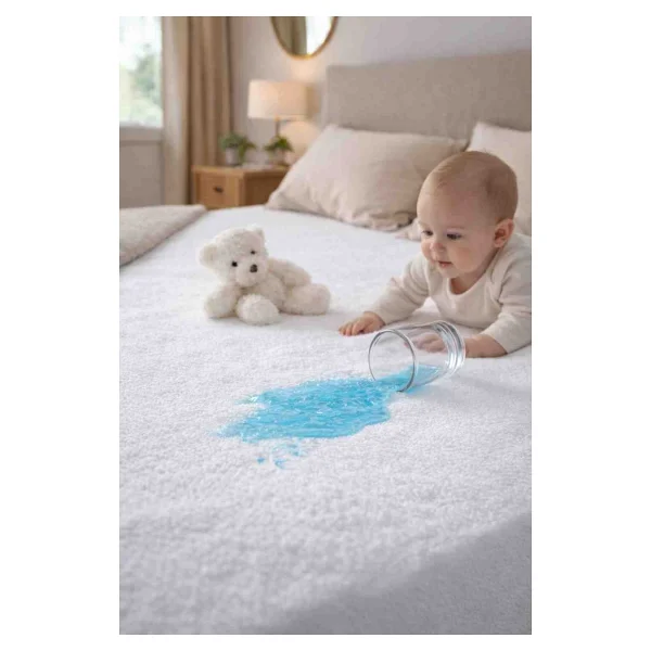 Özdilek Sıvı Geçirmez Alez %100 Pamuk Üst Yüzey Fitted Lastikli Yatak Koruyucu Nefes Alabilir Terletmez Anti Alerjik - 100 X 200 Cm - Beyaz - Görsel 5