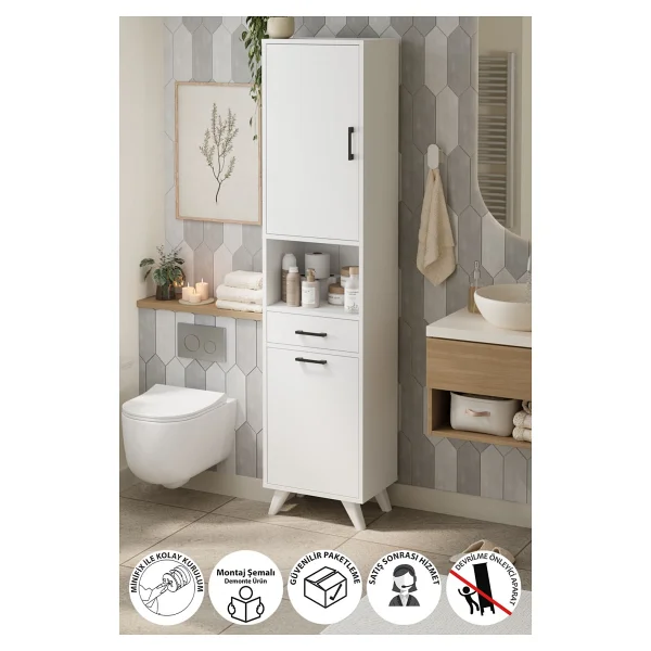 Bofigo Çok Amaçlı Dolap Banyo Dolabı Kirli Çamaşır Sepeti Dolabı Şelale Antrasit - Görsel 8