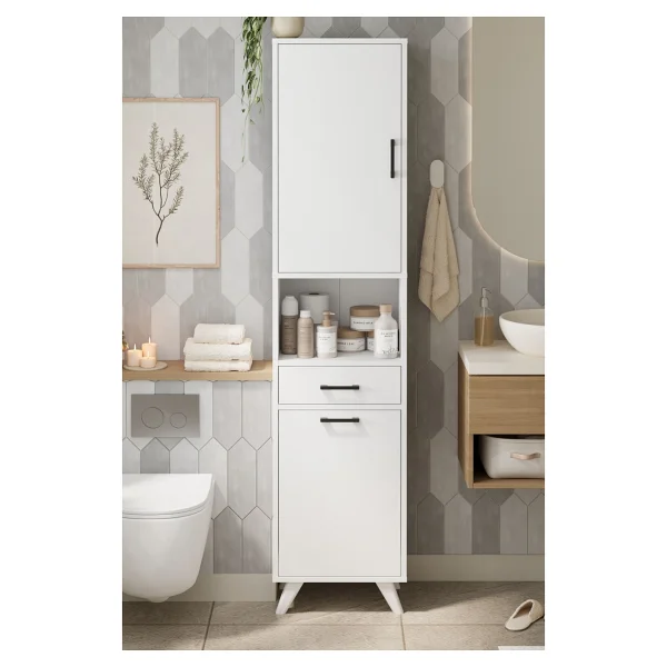 Bofigo Çok Amaçlı Dolap Banyo Dolabı Kirli Çamaşır Sepeti Dolabı Şelale Beyaz - Görsel 4