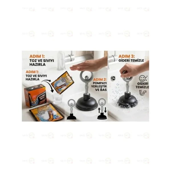 Main Shop 1 Adet Çok Amaçlı Mutfak Banyo Balerin Saplı Vantuz Pompa Tıkanık Lavabo Açıcı Manuel El Vantuzu Gri Renk M-126 - Görsel 5