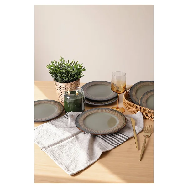 Keramika Reaktif Yeşil Line Pasta Tabağı 21 Cm 6 Adet Q84 - Görsel 4