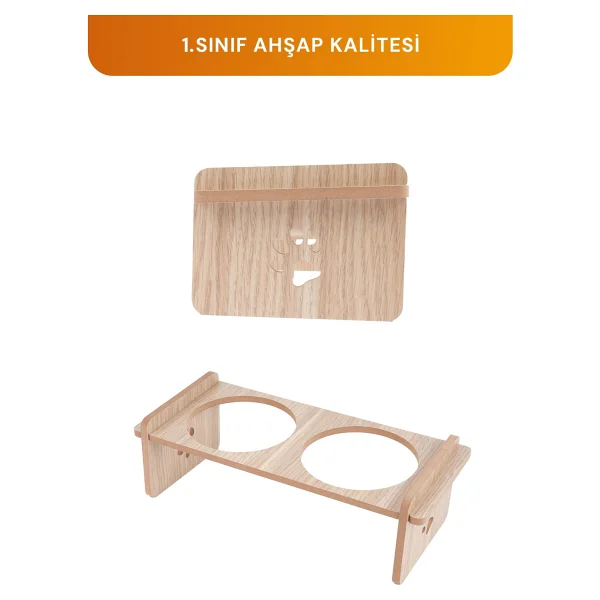 Gobypet Ahşap Standlı Seramik Kaseli Kedi-Köpek Mama Ve Su Kabı - Beyaz - Görsel 6