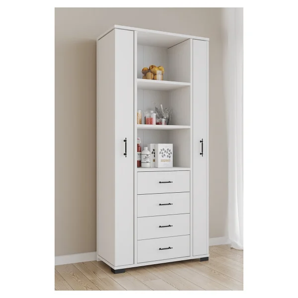 Aeka Ae-2204 Avrasya Çok Amaçlı 2 Kapaklı Raflı Çekmeceli Kiler Mutfak Dolabı Modern Tasarım 170x138x77,5 Beyaz - Görsel 2