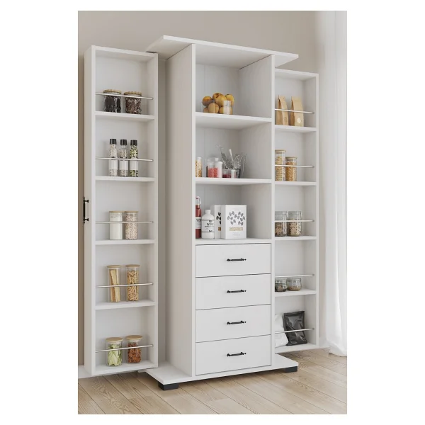Aeka Ae-2204 Avrasya Çok Amaçlı 2 Kapaklı Raflı Çekmeceli Kiler Mutfak Dolabı Modern Tasarım 170x138x77,5 Beyaz - Görsel 3