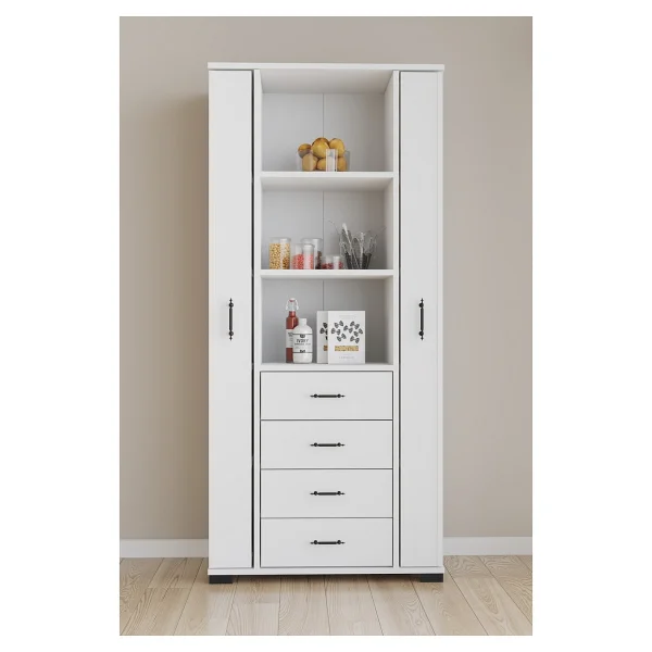 Aeka Ae-2204 Avrasya Çok Amaçlı 2 Kapaklı Raflı Çekmeceli Kiler Mutfak Dolabı Modern Tasarım 170x138x77,5 Beyaz - Görsel 4