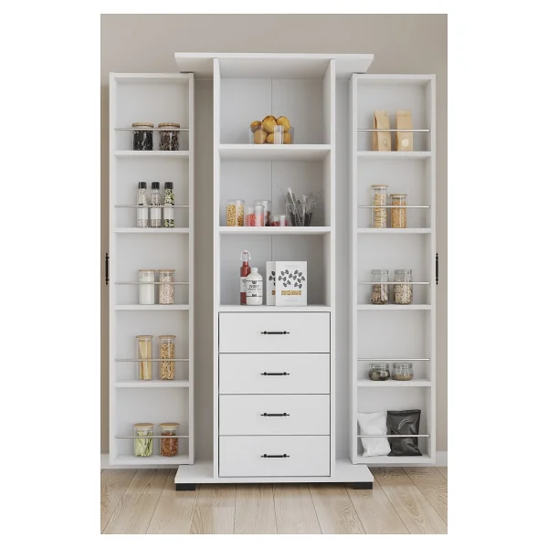 Aeka Ae-2204 Avrasya Çok Amaçlı 2 Kapaklı Raflı Çekmeceli Kiler Mutfak Dolabı Modern Tasarım 170x138x77,5 Beyaz - Görsel 5