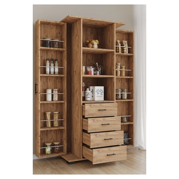 Aeka Ae-2204 Avrasya Çok Amaçlı 2 Kapaklı Raflı Çekmeceli Kiler Mutfak Dolabı Modern Tasarım 170x138x77,5 Çam - Görsel 9