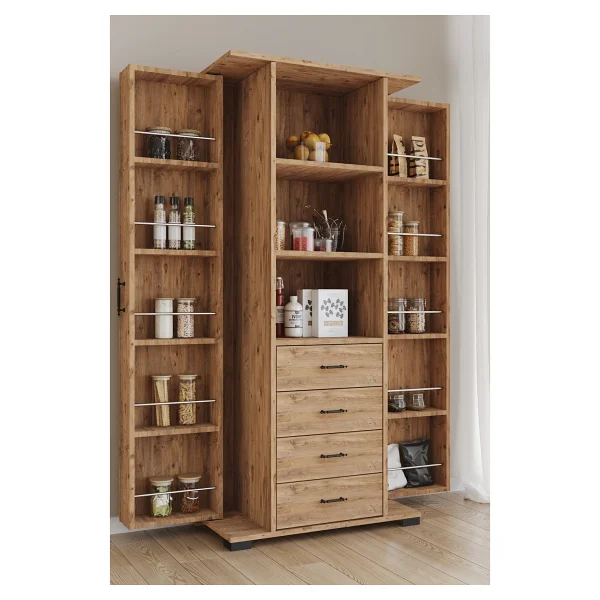 Aeka Ae-2204 Avrasya Çok Amaçlı 2 Kapaklı Raflı Çekmeceli Kiler Mutfak Dolabı Modern Tasarım 170x138x77,5 Çam - Görsel 3