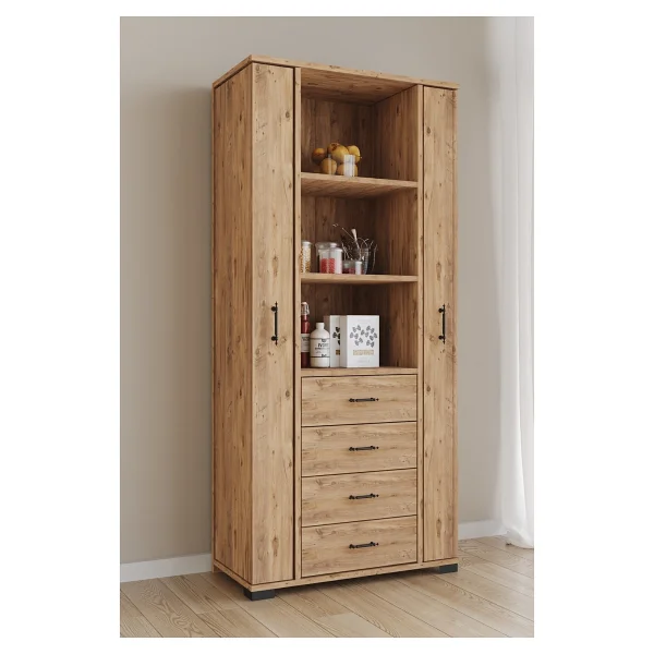Aeka Ae-2204 Avrasya Çok Amaçlı 2 Kapaklı Raflı Çekmeceli Kiler Mutfak Dolabı Modern Tasarım 170x138x77,5 Çam - Görsel 4