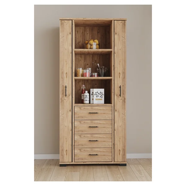 Aeka Ae-2204 Avrasya Çok Amaçlı 2 Kapaklı Raflı Çekmeceli Kiler Mutfak Dolabı Modern Tasarım 170x138x77,5 Çam - Görsel 5