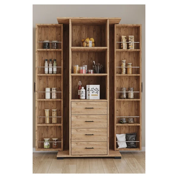 Aeka Ae-2204 Avrasya Çok Amaçlı 2 Kapaklı Raflı Çekmeceli Kiler Mutfak Dolabı Modern Tasarım 170x138x77,5 Çam - Görsel 6