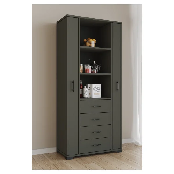 Aeka Ae-2204 Avrasya Çok Amaçlı 2 Kapaklı Raflı Çekmeceli Kiler Mutfak Dolabı Modern Tasarım 170x138x77,5 Antrasit/Gri - Görsel 2