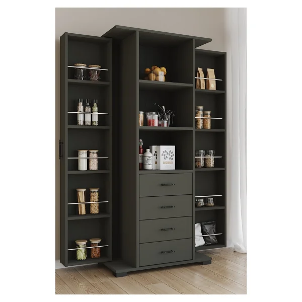 Aeka Ae-2204 Avrasya Çok Amaçlı 2 Kapaklı Raflı Çekmeceli Kiler Mutfak Dolabı Modern Tasarım 170x138x77,5 Antrasit/Gri - Görsel 3