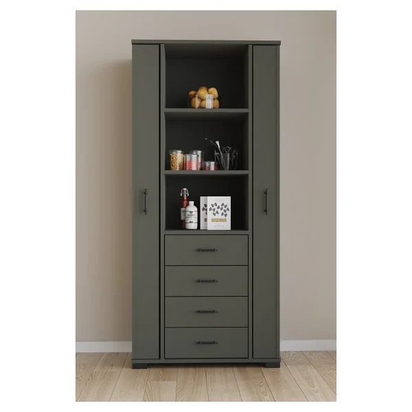Aeka Ae-2204 Avrasya Çok Amaçlı 2 Kapaklı Raflı Çekmeceli Kiler Mutfak Dolabı Modern Tasarım 170x138x77,5 Antrasit/Gri - Görsel 4