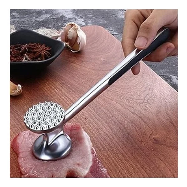 Paslanmaz Çelik Et Döveceği, 22 Cm, Çift Taraflı Başlık, Kaymaz Saplı - Görsel 3