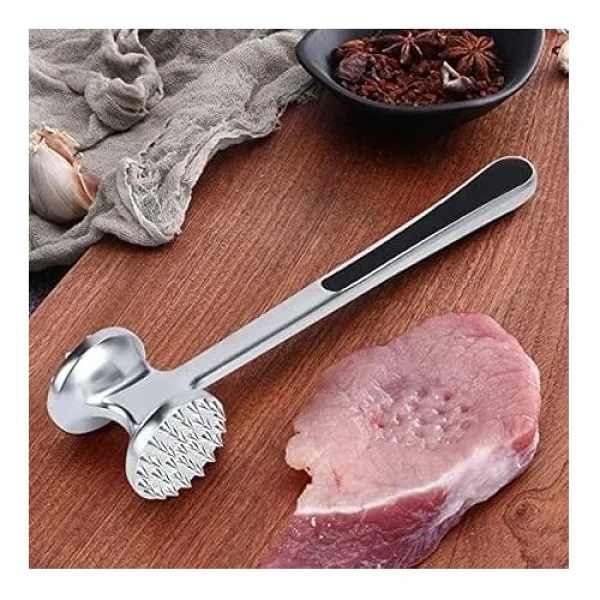 Paslanmaz Çelik Et Döveceği, 22 Cm, Çift Taraflı Başlık, Kaymaz Saplı - Görsel 4