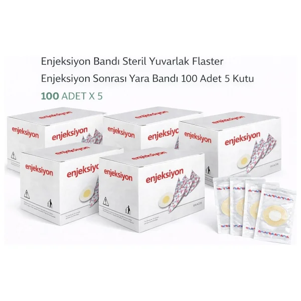 Enjeksiyon Bandı Steril Yuvarlak Flaster Enjeksiyon Sonrası Yara Bandı 100'lü 5 Kutu - Görsel 2