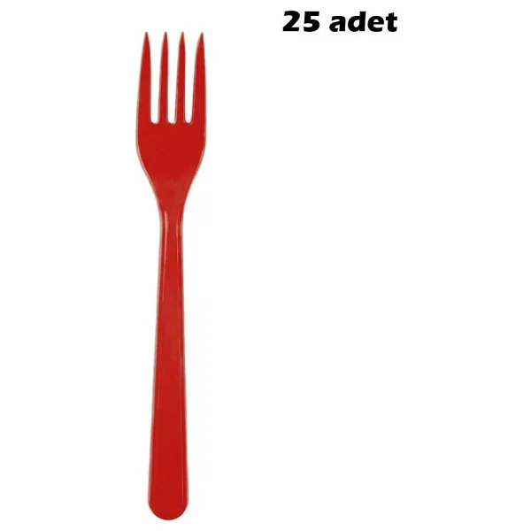 Plastik Çatal - Kırmızı 25'li - Görsel 3
