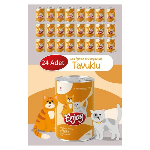 Enjoy Tavuklu Kedi Konservesi Sos İçinde Et Parçacıklı 400 Gr X24 - Görsel 2