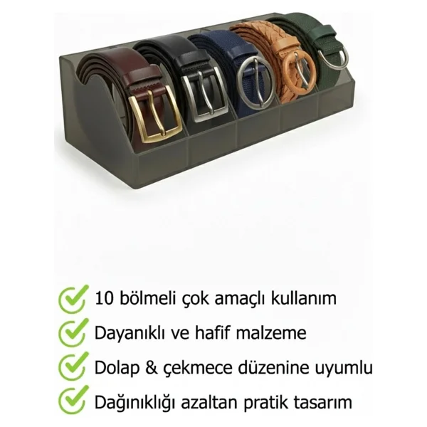 Tineke 5 Bölmeli Kemer Çorap Takı Makyaj Organizeri Dolap İçi Kemer Düzenleyici Organizer Gri - Görsel 5