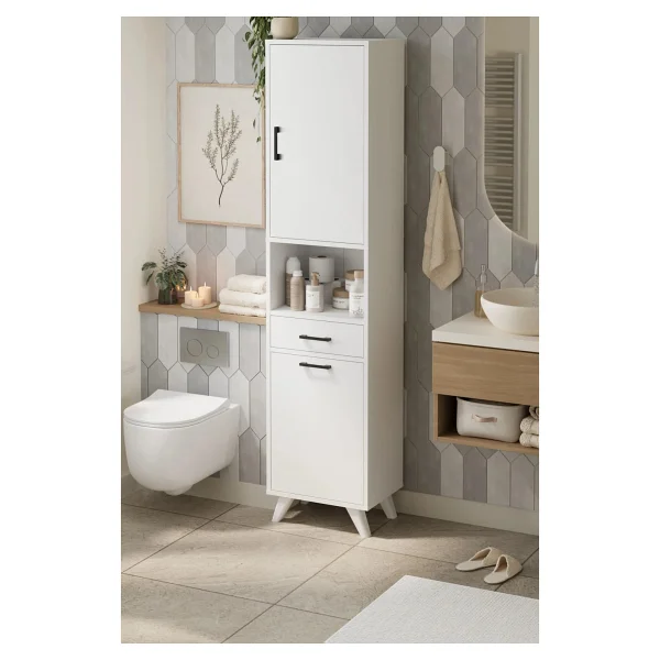 Bofigo Çok Amaçlı Dolap Banyo Dolabı Kirli Çamaşır Sepeti Dolabı Şelale Beyaz - Görsel 2