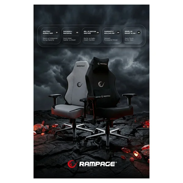 Rampage Kl-R72 Woof Üst Seviye Terletmez Kumaş Siyah Oyuncu Koltuğu - Görsel 4