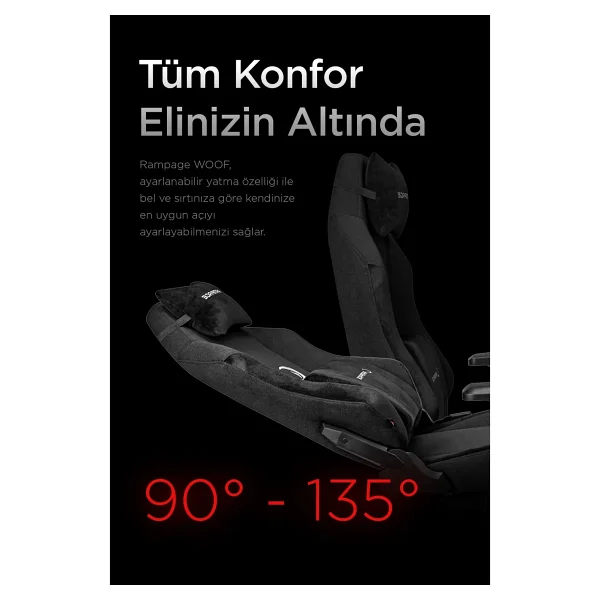 Rampage Kl-R72 Woof Üst Seviye Terletmez Kumaş Siyah Oyuncu Koltuğu - Görsel 6