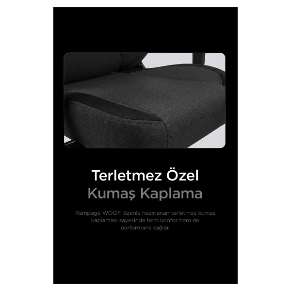 Rampage Kl-R72 Woof Üst Seviye Terletmez Kumaş Siyah Oyuncu Koltuğu - Görsel 8