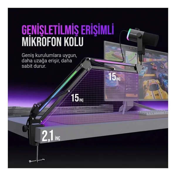Fifine Ampligame Am8prot Xlr/USB RGB Dinamik Mikrofon Seti - Görsel 9
