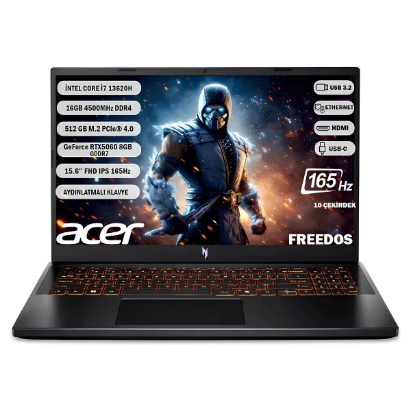 Acer Nitro V 15 Anv15-52-76bw Nh.Qz8ey.002 İ7-13620h 16 GB 512 GB SSD Rtx5060 15.6" Full HD Gaming Laptop - Görsel 10