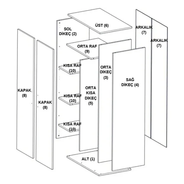 Montenero Banyo Dolabı 2 Kapaklı Bölmeli Valiz Ütü Masası Nevresim Saklama Beyaz 85x170 Cm - Görsel 7