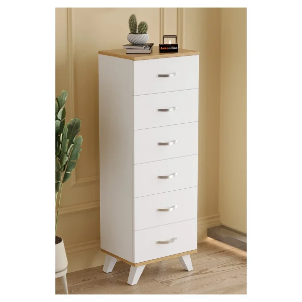 Aeka Ae-3038 Belinda 6 Çekmeceli Beyaz Çam Şifonyer Komodin 132x45x36 Cm - Görsel 8